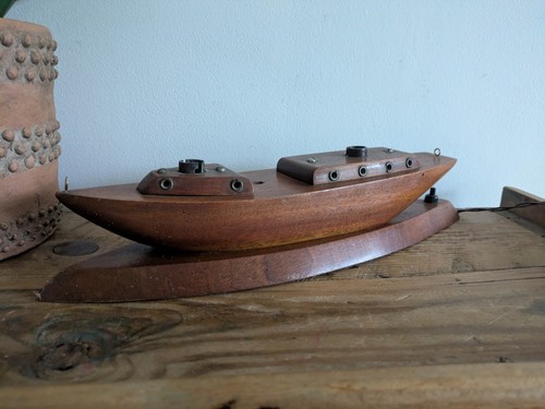 1960s wooden boat table lamp - boat,